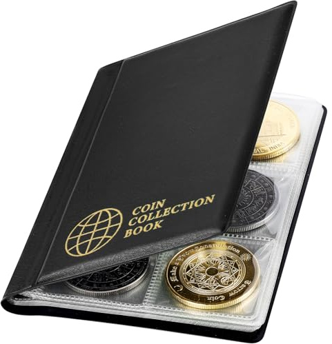 Vicloon Münzen Sammelalbum 60 Taschen, 2 Euro Universal Premium Münzalbum 4.5 * 4.5 CM, Münzen Aufbewahrung Album, Transparent Sammler Münzalbum für Münzen, Briefmarken, Medaillen, Abzeichen
