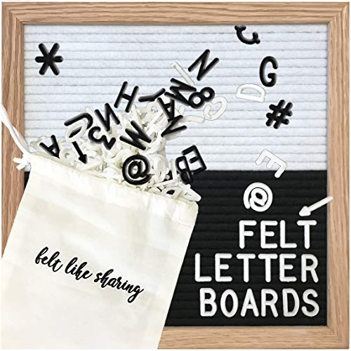 Felt Like Sharing Quadratisches Briefbrett (schwarz-weißer Filz, 25,4 x 25,4 cm), austauschbare Nachrichtentafel mit 3 Sets Filztafel-Buchstaben für Zuhause und ästhetische Raumdekoration