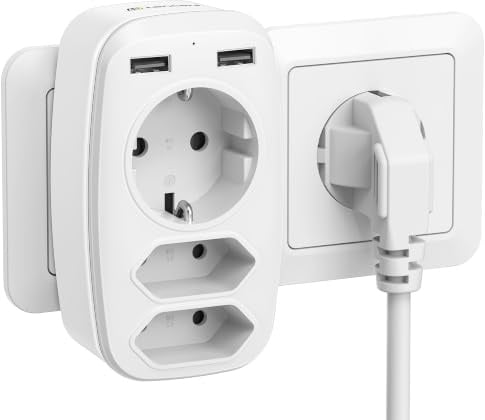 LENCENT USB Steckdose Adapter 5 in 1 Mehrfachstecker 4000W | 3 Fach Multistecker Doppel Euro und 1 Schuko Mehrfachsteckdose mit 2 USB Ladegerät Adapter für Handys