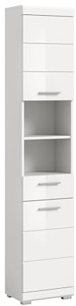xonox.home - Hochschrank Linus 30x182x31 cm in Front weiß Hochglanz Korpus weiß - Badezimmer Badschrank schmaler Badezimmerschrank - modern, platzsparend und funktional
