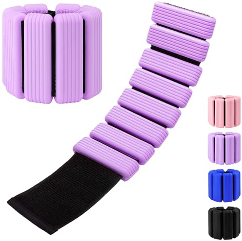 Passer Gewichte für Beine und Arme - Einstellbare Fußgewichte - 2er-Set (1 kg Paar, 0,5 kg je) | Silikon Handgelenk Gewichte für Frauen | Yoga, Pilates, Tanz, Barre, Laufen, Schwimmen, Cardio - Lila
