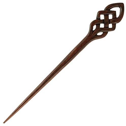 Keltische Haarnadel aus Holz mit Knoten, dunkelbraun, 18 cm