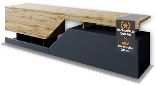 Mirjan24 TV Lowboard Nesezi, Grifflose Öffnen, 2 Klappen/Türen, TV Board Sideboard, Unterschrank, Fernsehschrank, TV Tisch, Fernsehtisch (Wotan/Anthrazit 0164)