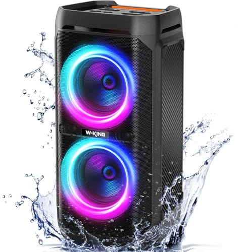 W-KING 240W Max Bluetooth Lautsprecher, 115dB Kabellose Bluetooth Box | 100W RMS Musikbox, 2 Subwoofers, Tiefer Bass, IPX6 Wasserdicht, Mic & Gitarren-Eingang, RGB Lichter, Echo, EQ, TF/AUX/USB