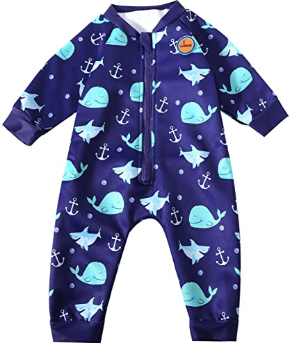 Swimbubs Baby Schwimmen Warmer Anzug Jungen Fleece Gefütterter Neoprenanzug Mädchen UV UPF50 Sonnenschutz Badeanzug (3-6 Monate, Blauwal)