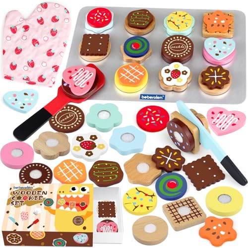 Kinderküche Spielküche Zubehör Holz, Holzspielzeug Cookie Set für Kinder | Küchenzubehör Plätzchen Kuchen Spielzeug mit Klett-Verbindung, Pädagogisches Rollenspiel Geschenk Mädchen Jungen