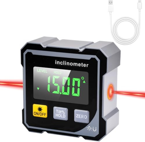 4-Seitiger Magnetischer Digitaler Winkelmesser,Laser Wasserwaage Digitale Wasserwaage mit LED-Anzeige,Magnetischer Winkelmesser Digital,Präzision Inklinometer für Holzarbeiten,Bau Digital Level Box