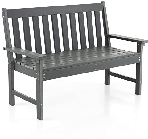 COSTWAY Gartenbank wetterfest Kunststoff, 2-3 Sitzer Sitzbank aus HDPE | Parkbank bis 320kg belastbar, Balkontank, Terrassenbank für Garten, Balkon, Terrasse, 132 x 65 x 91 cm, Grau
