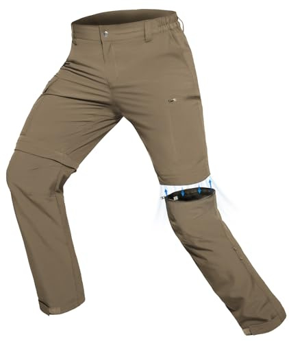 Hiauspor Wanderhose-Herren-Zip-Off-Outdoorhose-Sommer-Leicht-Trekkinghose-Atmungsaktiv-Schnell-Trockend-Funktionshose-Softshellhose-mit-5-Tiefe-Taschen (XL, Khaki)