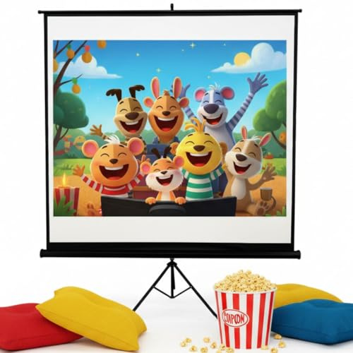 Melko Beamer Leinwand mit Stativ 178x178 cm 99 Zoll Stativleinwand Heimkino | selbstaufrollend, lichtundurchlässige schwarze Rückseite, Formate 16:9, 4:3 und 1:1, Betrachtungswinkel bis 130°, 5,2 kg