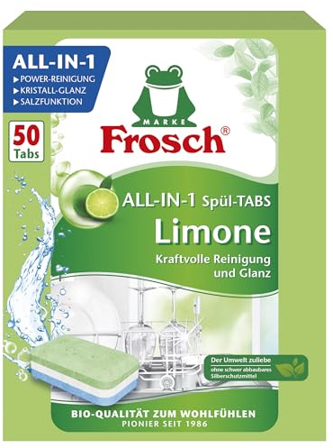 Frosch Limonen Geschirrspül-Tabs, umweltfreundlich, mit wasserlöslicher Folie, für die tägliche Reinigung von Besteck und Geschirr, 50 Tabs, 50 stück