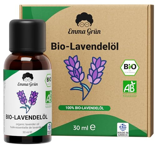 Emma Grün® Lavendelöl 30 ml – Bio-zertifiziertes ätherisches Öl zum Verzehr | Aus Lavandula angustifolia – blumig-herber Geschmack – hergestellt in Griechenland durch Wasserdampfdestillation – Braunglas