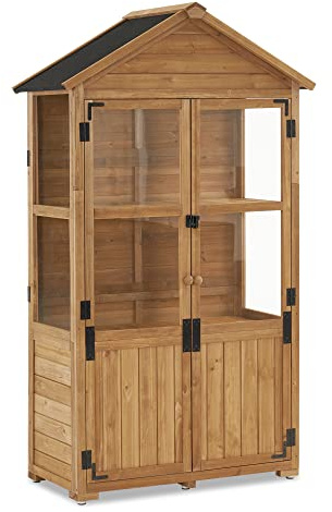 M MCombo Gartenschrank Holz Klein, Outdoor Gartenhaus Gerätehaus Wetterfest, Gewächshaus für Balkon & Terrasse, 100 × 53 × 178 cm, 0111 (Natur)