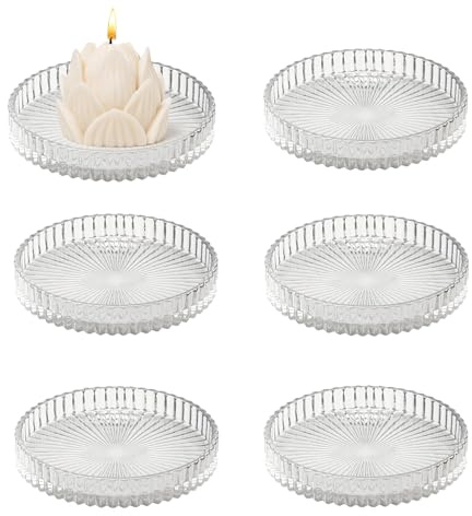 QINGYIWL 6 Stück Kerzenteller Glas, 8 cm Kerzenuntersetzer, Rund Klar Kerzen Untersetzer für Party Dekoration, Hochzeit, Weihnachten, Wohnkultur