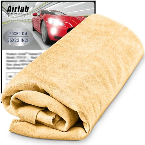 Airlab Fensterleder Auto Ledertuch 90x60 cm, Autoleder XXL Fensterleder aus echtem Leder Groß Trockentuch für Auto Fenster Motorrad