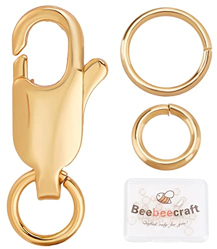 Beebeecraft 6 Stück 18 Karat Vergoldeter Schmuck Karabinerverschluss | 0.45x0.23 Zoll/12x6mm Klein Karabinerverschluss Mit 12 Stück 6/7mm offene Springringe Für Armbänder Halskette