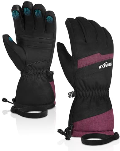 AXEVMEN Skihandschuhe Winterhandschuhe Fahrradhandschuhe Herren Damen (Rosenrot, S)