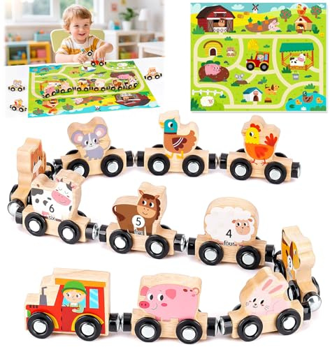 Montessori Spielzeug ab 1 2 3 Jahre: Magnetic Zug Holzspielzeug ab 1 2 Jahre Motorikspielzeug ab 1 Jahr, Holzeisenbahn Kinderspielzeug ab 2-3 Jahre Baby Geschenk 1 2 3 Jahre Geburtstag Junge Mädchen