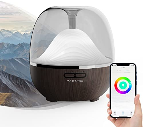 Alexa Smart Aroma Diffuser 600ml, Ankrs Ätherische Öle Diffusor Aroma Luftbefeuchter, WLAN Diffuser kompatibel mit Alexa/Google Home, Smart Home, Ultra Quiet, BPA Free für Schlafzimmer, Büro, Spa