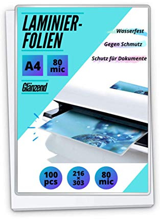 100 PREMIUM Laminierfolien A4-2 x 80 Mic - glänzend - FÜR PERFEKTE LAMINIERERGEBNISSE