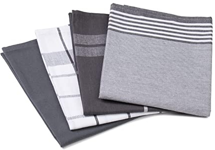 Gözze - Geschirrtuch-Set, 4-teilig, 100% Baumwoll-Jacquard-Stoff, hohe Materialdichte (200 g/m²), 50 x 70 cm - Anthrazit