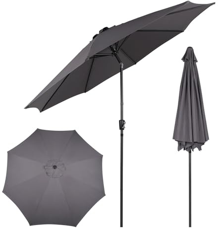Fullwatt Sonnenschirm, Sonnenschirm Balkon, 300cm Marktschirm Gartenschirm Rund Sonnenschutz UV Schutz 50+ (Grau)