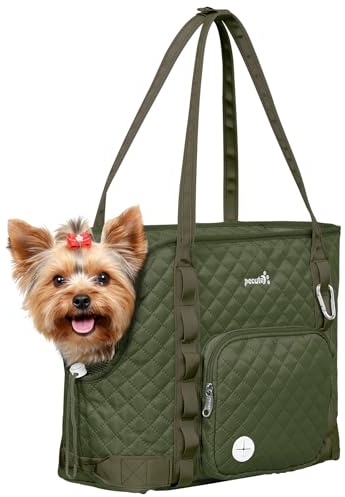 pecute Hundetasche für Kleine Hunde 4kg, Tragetasche Hund Hundetragetasche Leichte, Faltbare Hundetransportbox, Katzen Transporttasche für Unterwegs (Dunkelgrün)