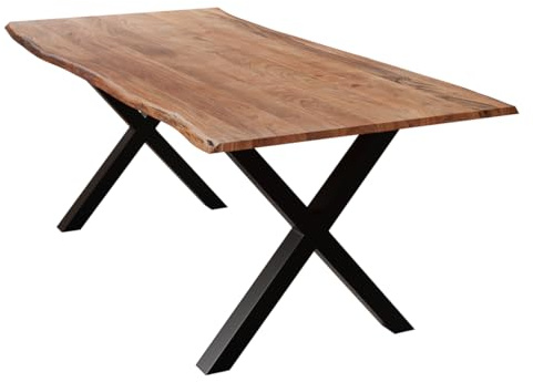 Liadomo Esstisch 180x90 Isa Nuss, X-Gestell schwarz | Baumkante, Akazie Massivholz Tisch, 26mm Tischplatte lackiert, Metallgestell, Robust & Pflegeleicht, bis zu 8 Personen
