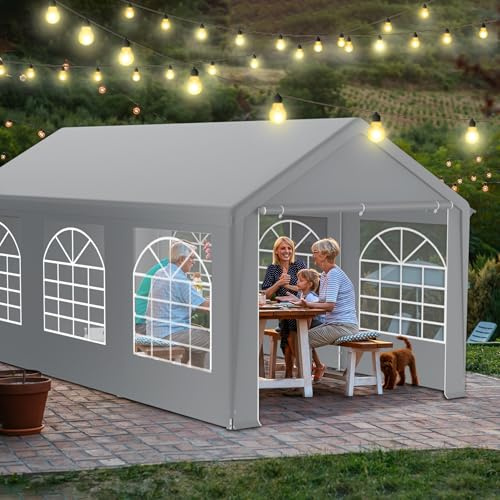 Aufun Partyzelt 3x6m Grau, Wasserdicht & UV-beständig, Stabil mit Verzinktem Stahlgestänge, 6 Abnehmbaren Seitenwänden mit Fenstern, Schnellaufbau Pavillon für Garten, Hochzeit, Festival & Grillparty