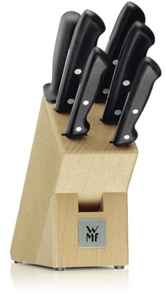 WMF Classic Line Messerblock mit Messerset 7-teilig, bestückt, 5 Messer, Wetzstahl, Buchenholz-Block, Spezialklingenstahl, schwarz