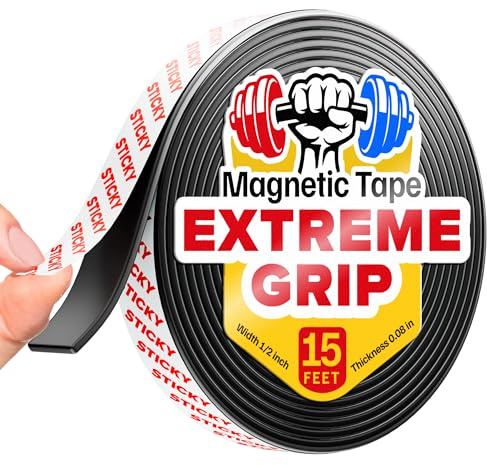 Flexibles Magnetband – 1,27 cm x 4,5 m x Magnetdicke 2 mm, Klebestreifen mit starker Selbstklebung – Ideale Magnetrolle für alle Projekte – Klebemagnete für den (Rot)