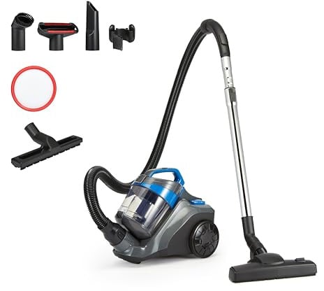 Amazon Basics Bodenstaubsauger ohne Beutel 1.7L Kompakt Leichtgewicht mit 3-Fach-Aktionsdüse, HEPA-Filter, 850W, für Teppich und Hartböden, Schwarz & Blau