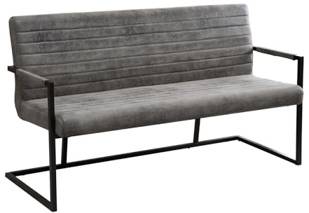 Riess Ambiente Hochwertige Freischwinger Bank LOFT 160cm Vintage grau mit Armlehne Bauhaus Stil Sitzbank