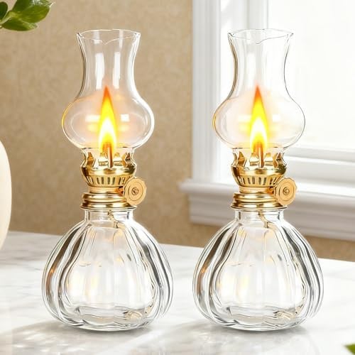 2 Stück Vintage Petroleumlampe Öllampe Laterne, Öllampe Glas mit Verstellbarem Feuerdocht, Zarte Sturmlampe, Petrollampe Kerosinlaterne Innenräume für Wohnzimme Garten Heimdekoration Notbeleuchtung