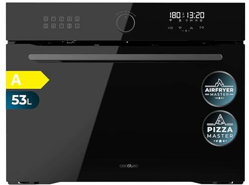 Cecotec Einbau-Multifunktionsofen mit 53L - Airfryer-Funktion - Bolero Hexa AF314500 Glass Black A. 2900W, 11 Funktionen, Airfryer Master, Pizza Master, Niedriger Energieverbrauch, Leichte Reinigung