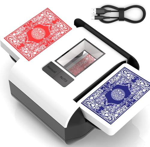 Kartenmischmaschine, Automatischer Kartenmischer für 1–2 Decks, Elektrische Mischmaschine Karten mit 2000mAh Wiederaufladbarer, Geräuscharm kartenmischgerät für UNO Skip Bo Kartenspiel Poker Phase10