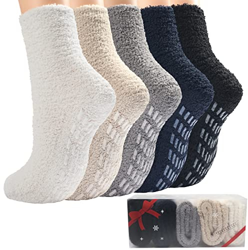 Toes Home Warme Kuschelsocken Stoppersocken Damen, Winter Haussocken, 36-42 | Rutschfeste Flauschige Bettsocken Schlafsocken mit Antirutsch-Noppen, Dicke Thermosocken Antirutschsocken