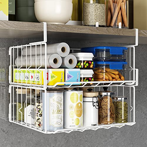 Pinkgarden Unterschrank-Körbchen-Organizer, 2-teiliges Set aus faltbaren Metallgitter-Ablagen, platzsparend, robust und langlebig, keine Montage erforderlich (weiß, 2er-Pack)
