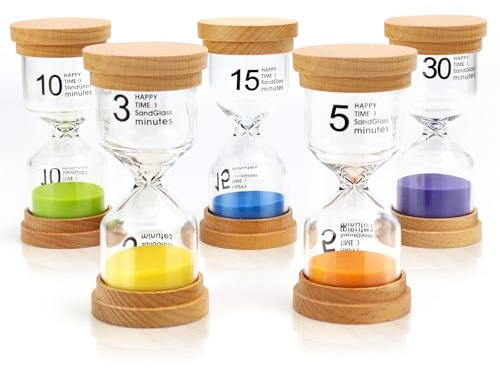 Sanduhr Zeitmesser Sanduhren 3/5/10/15/30 Minuten Timer für Kinder Glas Timer für Schule Kita Klassenzimmer Spiele Zuhause Küche Büro Tea Time Kinder zähneputzen