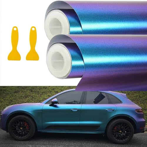 Lackschutzfolien für Auto, 2 Rolls 30 * 152cm Selbstklebend Flexibel Schutz Chamäleon Folie Lila zu Blau, Die Farbe Ändert