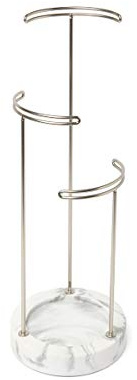 Umbra Tesora Schmuckbaum – Hoher Schmuckständer für Ketten mit Integrierter Schmuckablage für Ringe, Ohrringe, Armbänder, Uhren und Accessoires, 3-stufig, Metall/Marmor, Nickel/Weiß