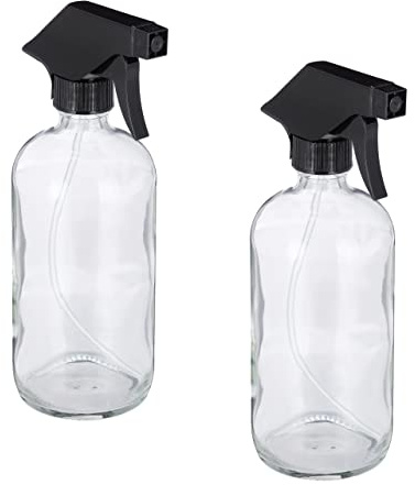 Relaxdays Sprühflasche Glas, Set, 2x 500ml, nachfüllbar, Nebel u. Strahl, Haarpflege, Reinigung, Zerstäuber, transparent
