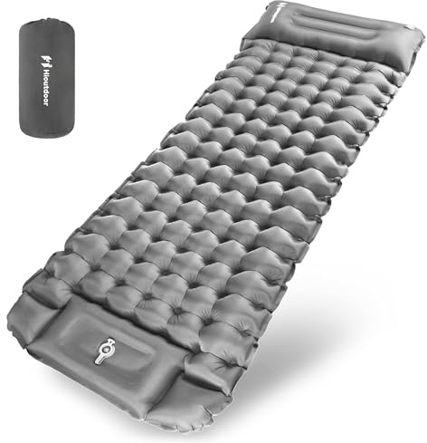 Hioutdoor Isomatte 10CM Camping Ultraleicht Aufblasbare Mit Fußpresse Pumpe Für Outdoor Wandern Strand Backpacking Zelt Matratze Schlafmatte Campingmatte (Grau)