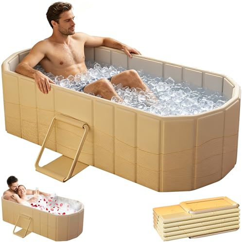 1,5 m Große Doppel Faltbare Badewanne - Erwachsene Mobile Badewanne Klappbare,Kostenlose Installation Für Familien-Spa/Paardusche Mit Matte Und Ablaufgarnitur (150×55×50cm)