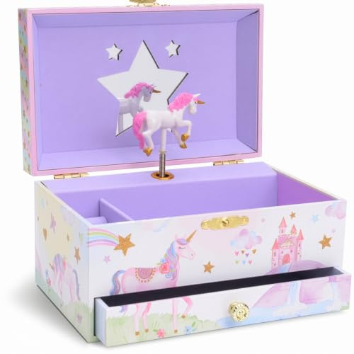 Jewelkeeper® Schmuckkästchen Mädchen mit Spieluhr und Einhorn | Spieluhr Kinder mit Schublade und Einhorn, Einhorn-Geschenke für Mädchen, Geschenk Mädchen 5 Jahre