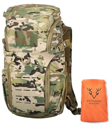 VOTAGOO Hunting Backpack Rucksack Trekkingrucksacke Wasserdichter Jagdrucksack Durchgehendem Reißverschluss und Regenschutz, Jagdtagesrucksack für Gewehr, Bogen und Pistole (CP)