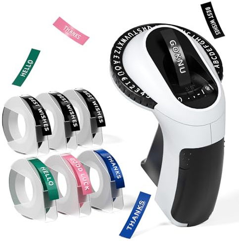 Goknu Prägegerät, E975 Etikettiergerät mit 6 Rollen Beschriftungsgerät Prägemaschine Etiketten, Retro Handheld 3D Etikettendrucker Ettikettiergeraet für Haus, Schule, DIY, Geschenke (£/€, Ä, Ö, Ü)