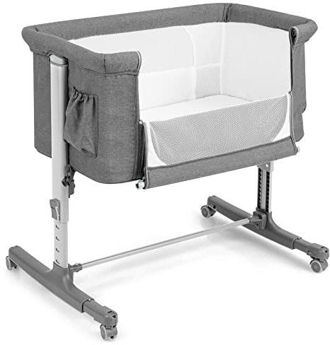 DREAMADE 2 in 1 Beistellbett, 5-stufig Höhenverstellbar Reisebett mit Matratze & Rollen, 86 x 63cm Stubenwagen Baby ab Geburt bis 9 kg, 10° Neigung Babybett (Grau)