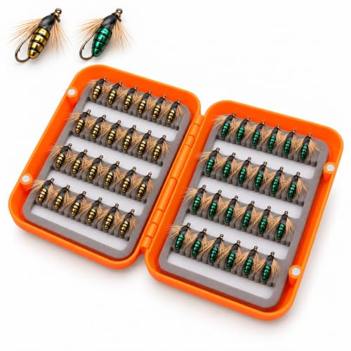 Fliegenfischen Fliegen Set mit 40 Trockenfliegen, Forellenbarschangeln | Fliegenfischen Köder Set mit Aufbewahrungsbox, Hochrealistisch Fliegen, für Forellen, Fische, Barsche, Steelhead