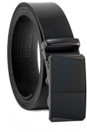 Fa.Volmer ® Ratschen-Gürtel Herren Echtleder mit Automatikschließe | Breite: 35mm, Bundgröße: 125cm | kürzbar | Riemenfarbe: Schwarz | ATG (04-blk-Torino)